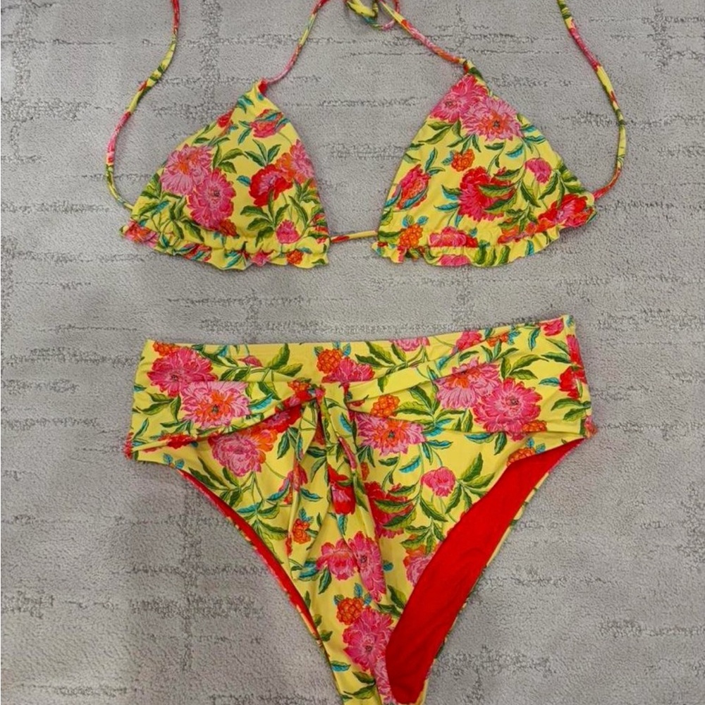 Floral Yellow and Pink Bikini Set